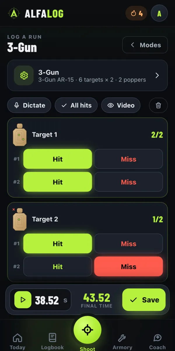 3-Gun score sheet in AlfaLog