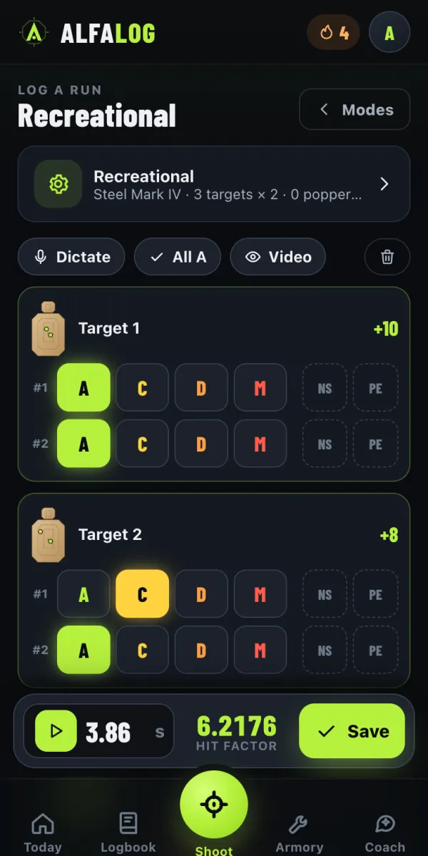 Recreational score sheet in AlfaLog