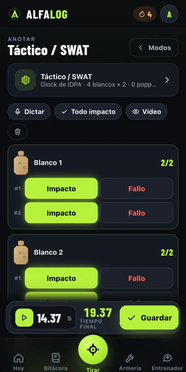 Hoja de puntuación de Táctico / SWAT en AlfaLog